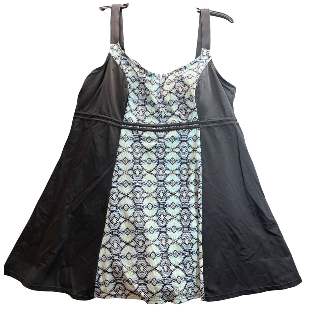 Fit 4 U Swimdress‎ Womens 22W Black Blue Geometric Bathing Suit Plus Size Resort